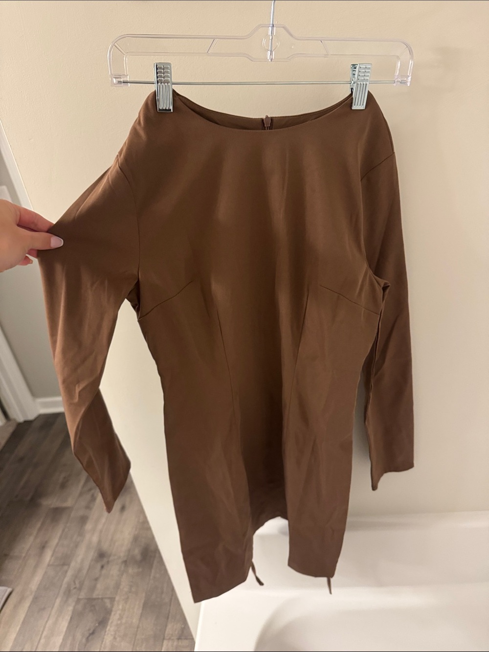 Brown Long Sleeve Sheath Dress